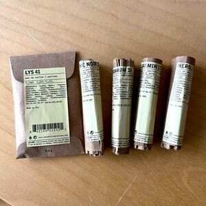 Le Labo samples — Lys 41, The Noir 29, Neroli 36, Labdanum 18 & Jasmin 17